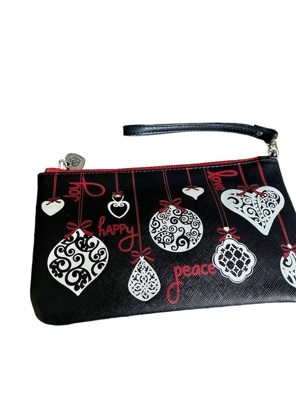 Brighton Holiday Love Notes Wristlet Bag, Black & Red, New w/out Tags, F…